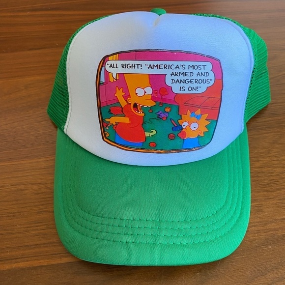 Retro Y2K Unisex The Simpson Americas Most Armed and Dangerous Trucker Hat - Picture 3 of 4